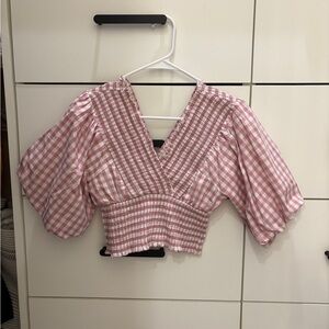 Abercrombie Pink Gingham Smocked Blouse